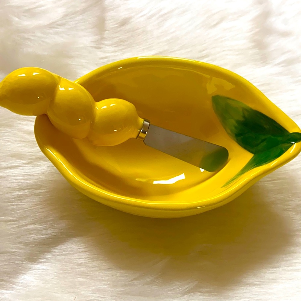 Lemon dip bowl and spreader